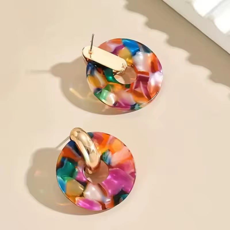 Boucles d’oreilles multicolores rondes – Neuf
