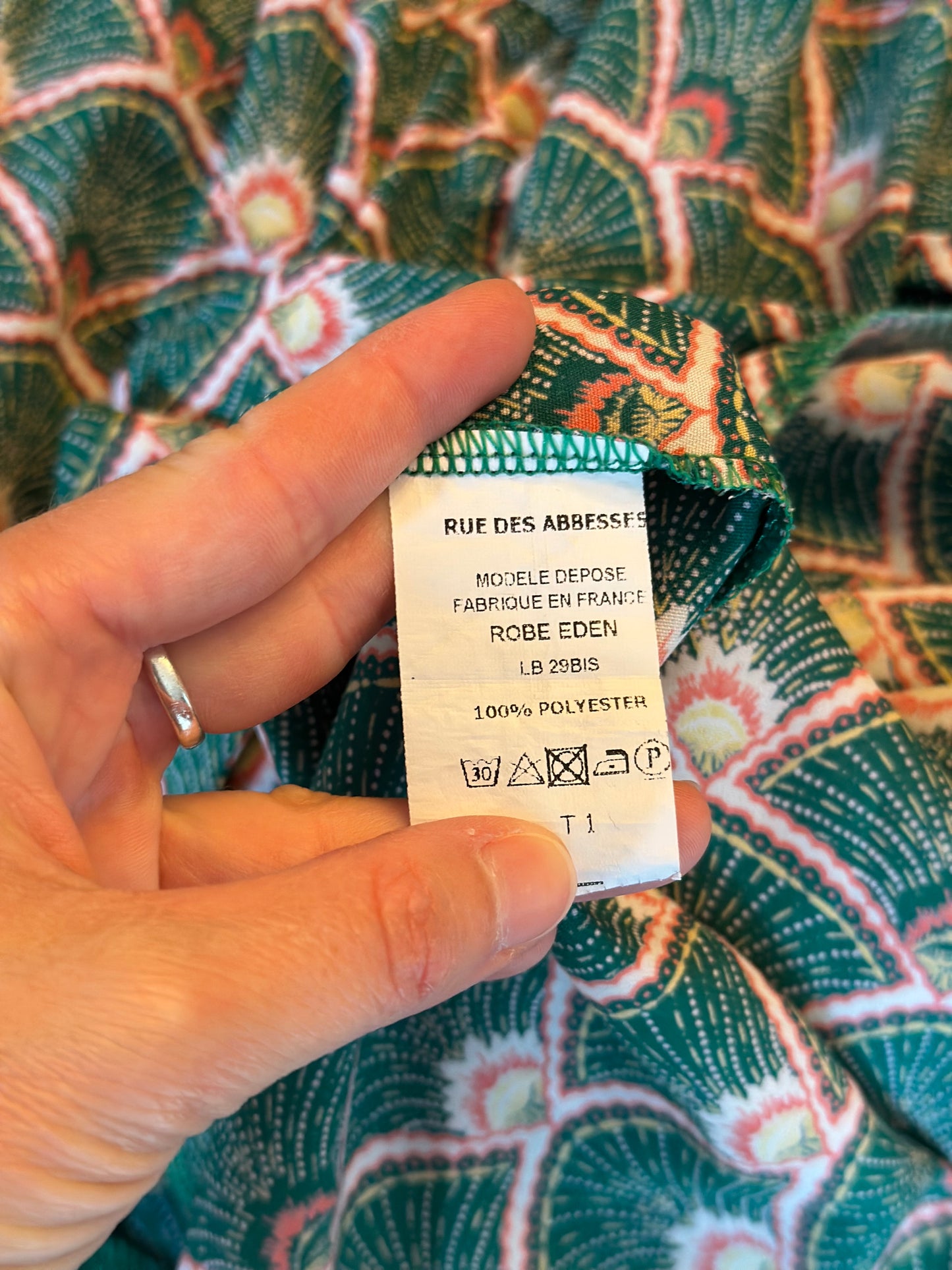 Robe fluide imprimé éventails verts T.36