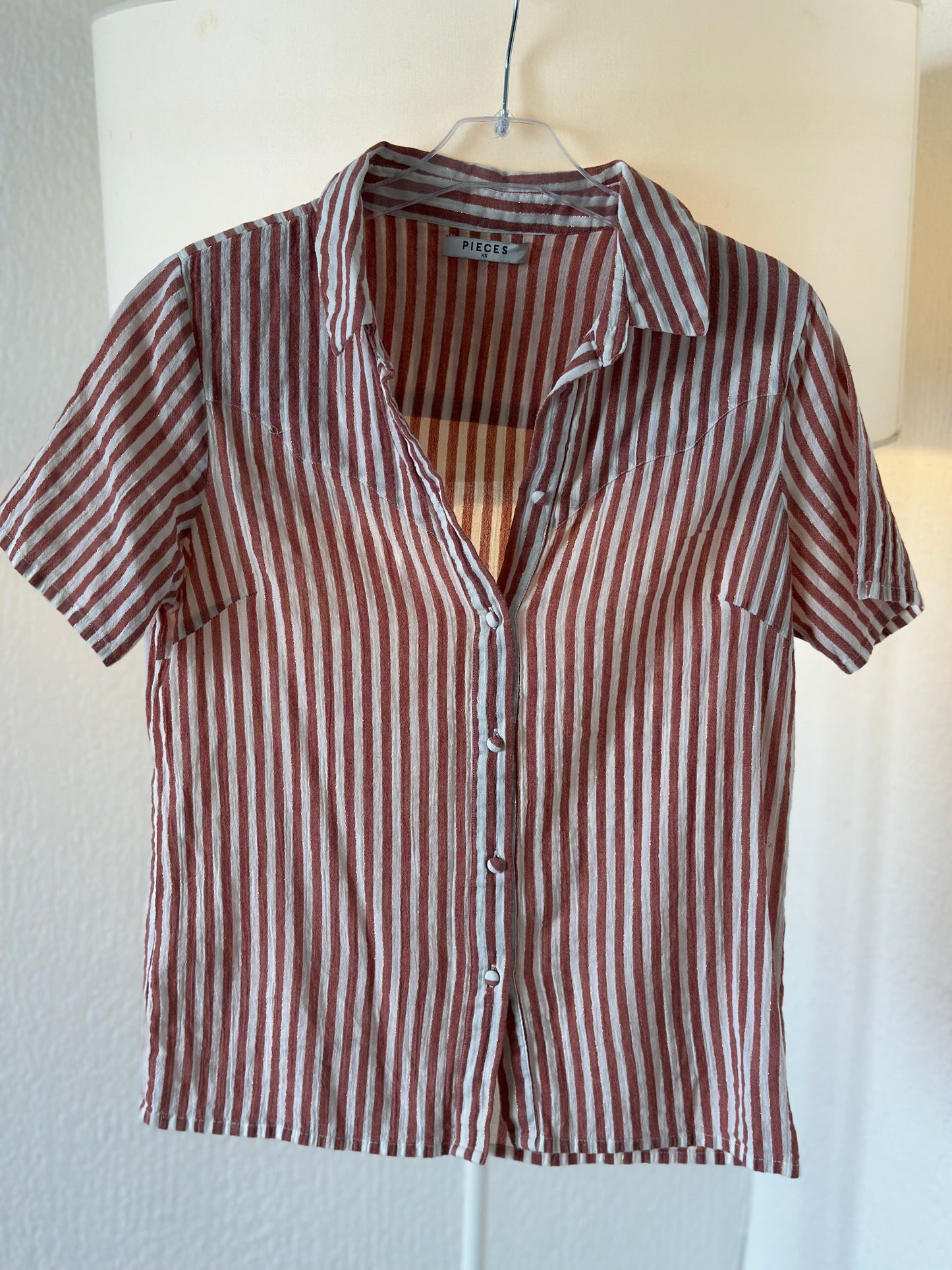 Chemise d’été à rayures rose clair et blanc T.34