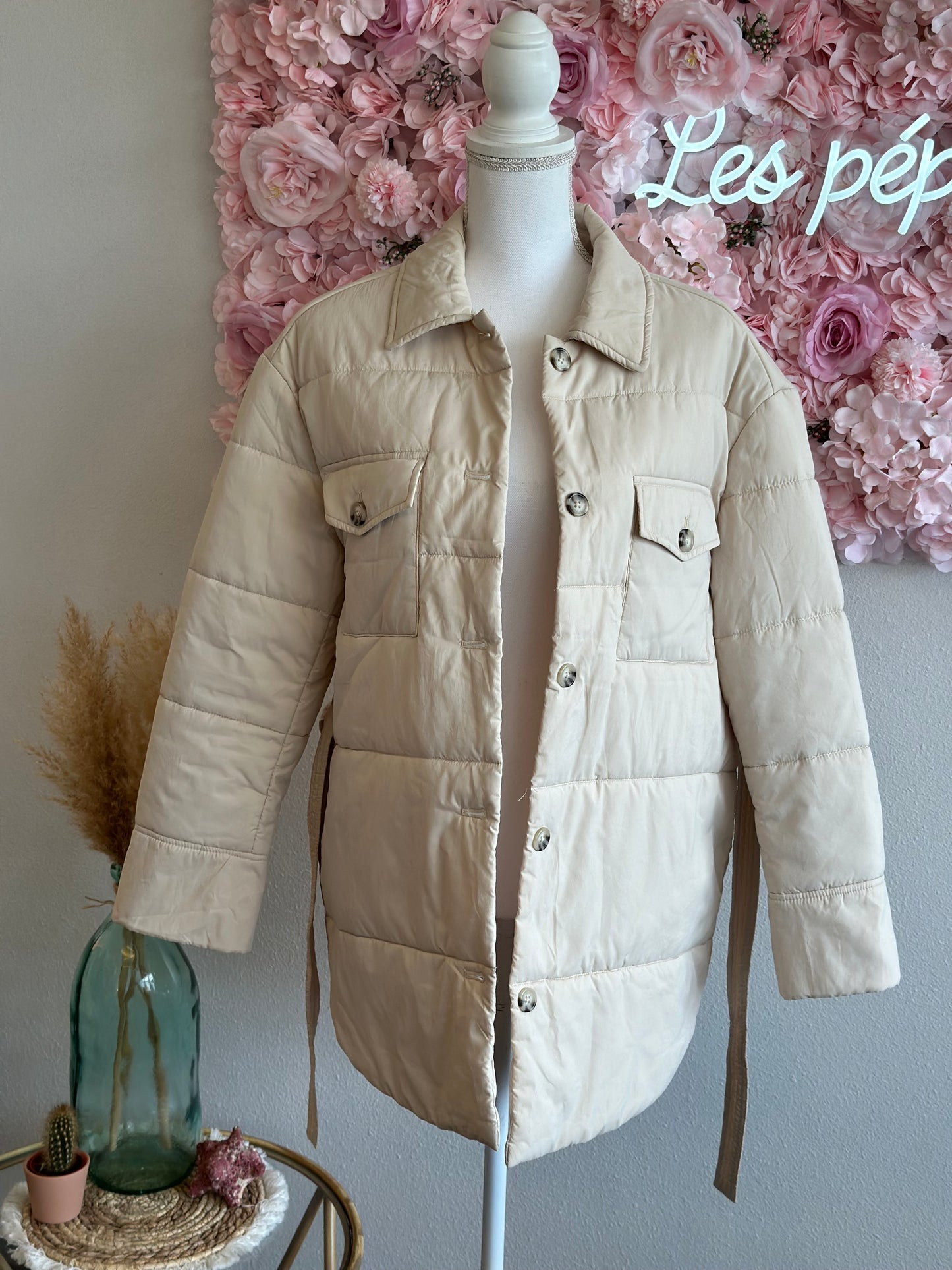 Veste doudoune matelassée ceinturée T.36 Oversize