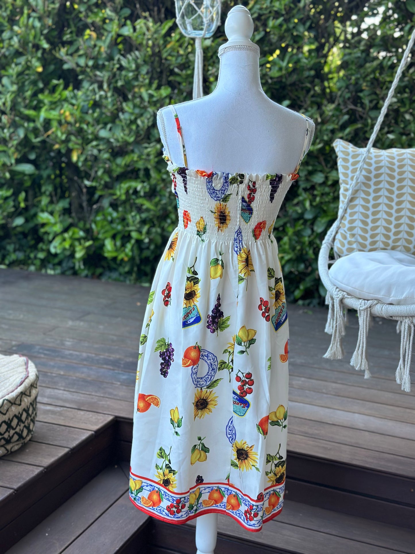 Robe d’été mi-longue imprimé fruits colorés T.36