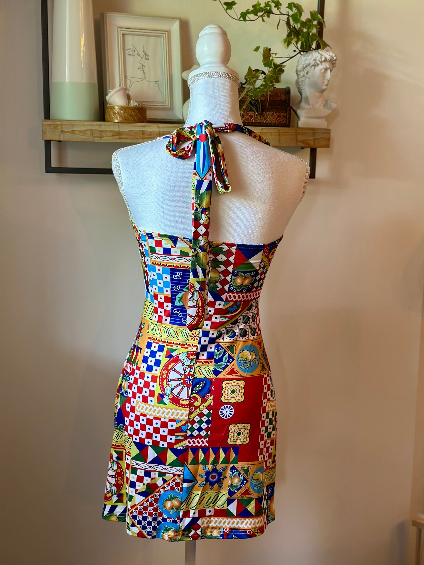 Robe courte dos nu imprimé coloré citron – Style Italie T.36
