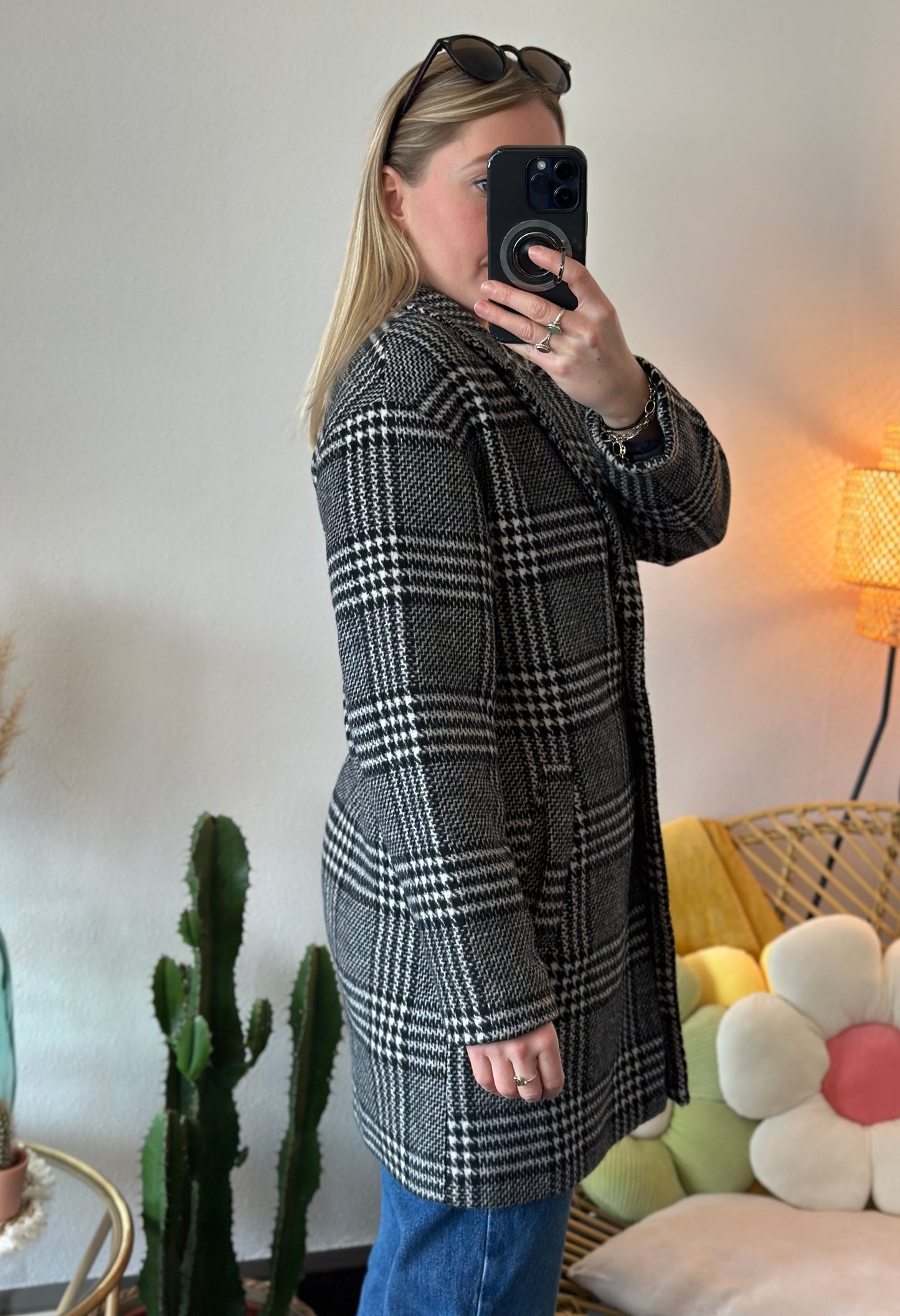 Manteau long à motif pied-de-poule lainé T.34