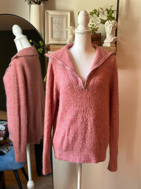 Pull camionneur maille rose clair laine et alpaga T.40