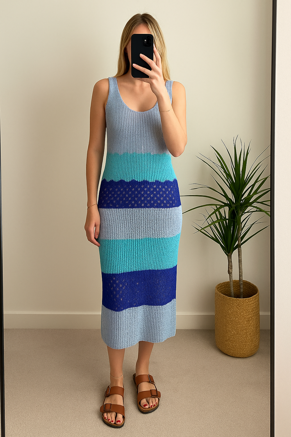Robe longue maille bleue neuve T.U