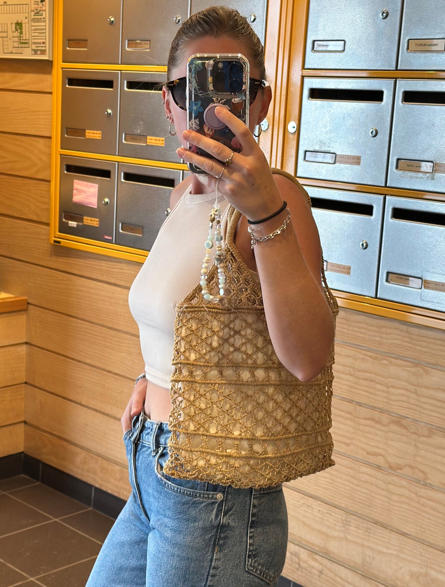 Sac vintage en macramé fait main – Beige