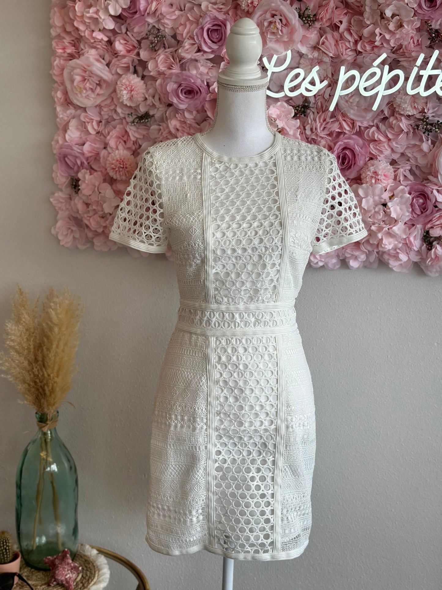 Robe d'été blanche ajourée, taille 36 - H&M