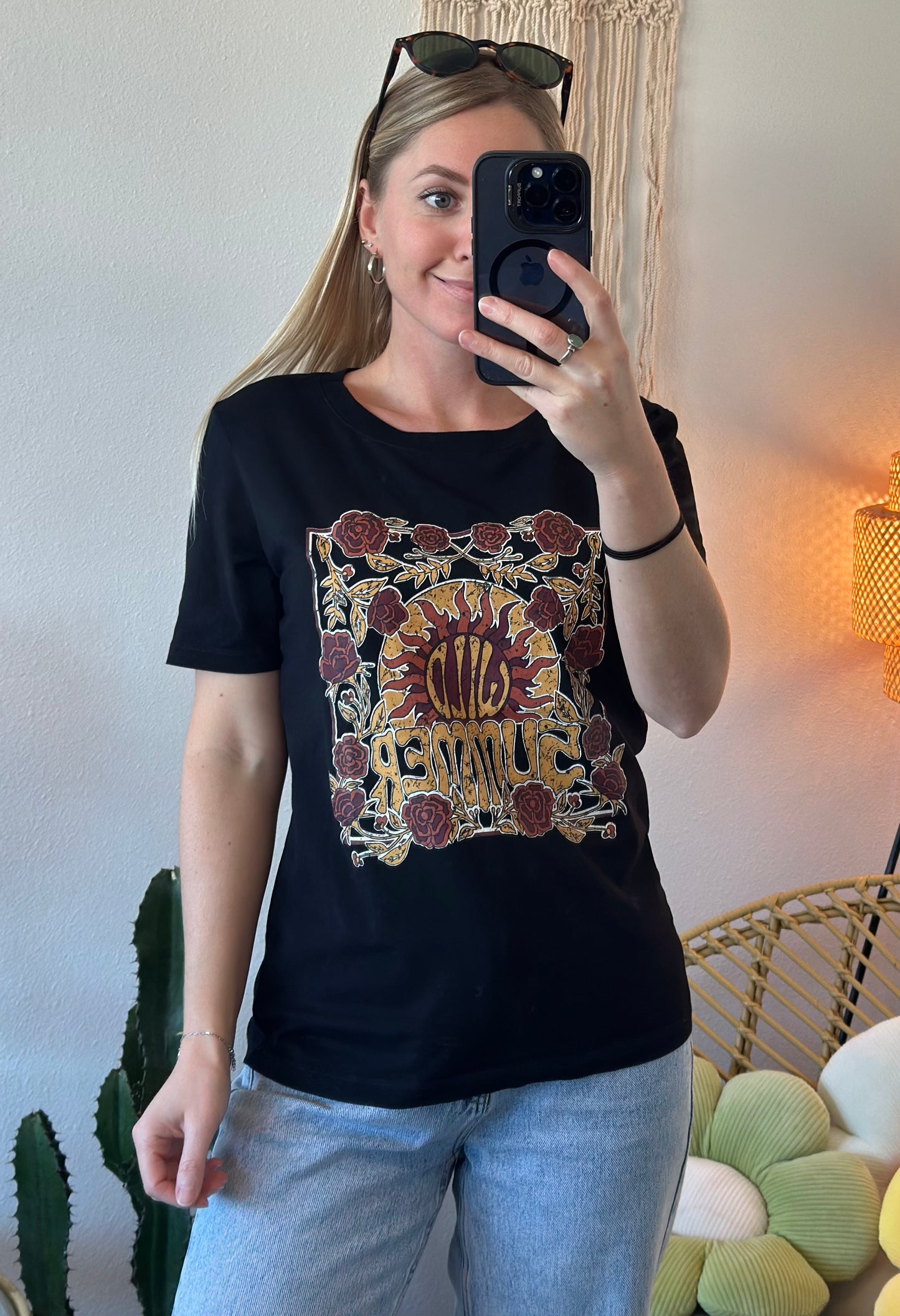 T-shirt noir en coton avec imprimé “Wild Summer”, T36