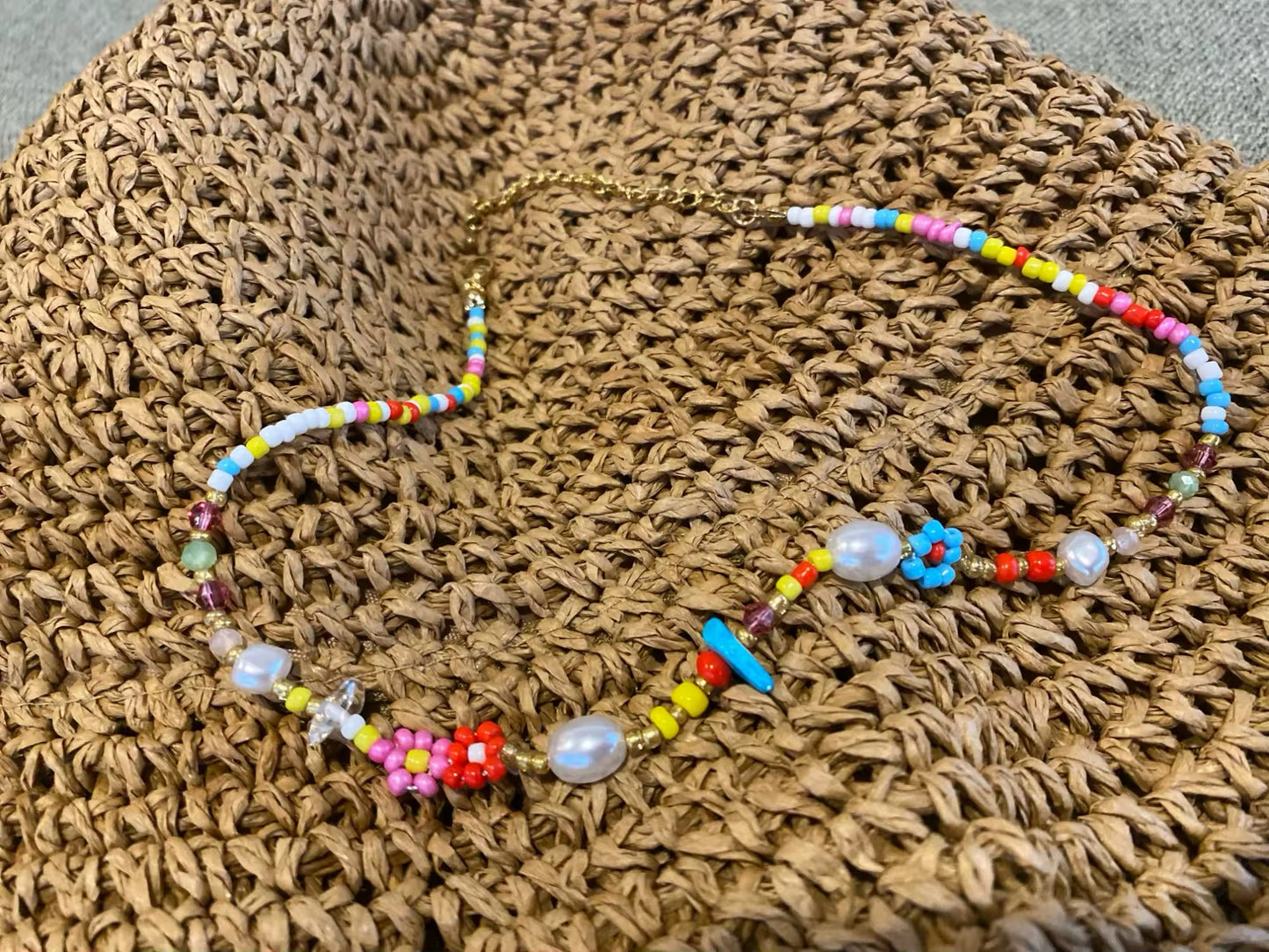 Collier en acier inoxydable avec perles colorées, neuf