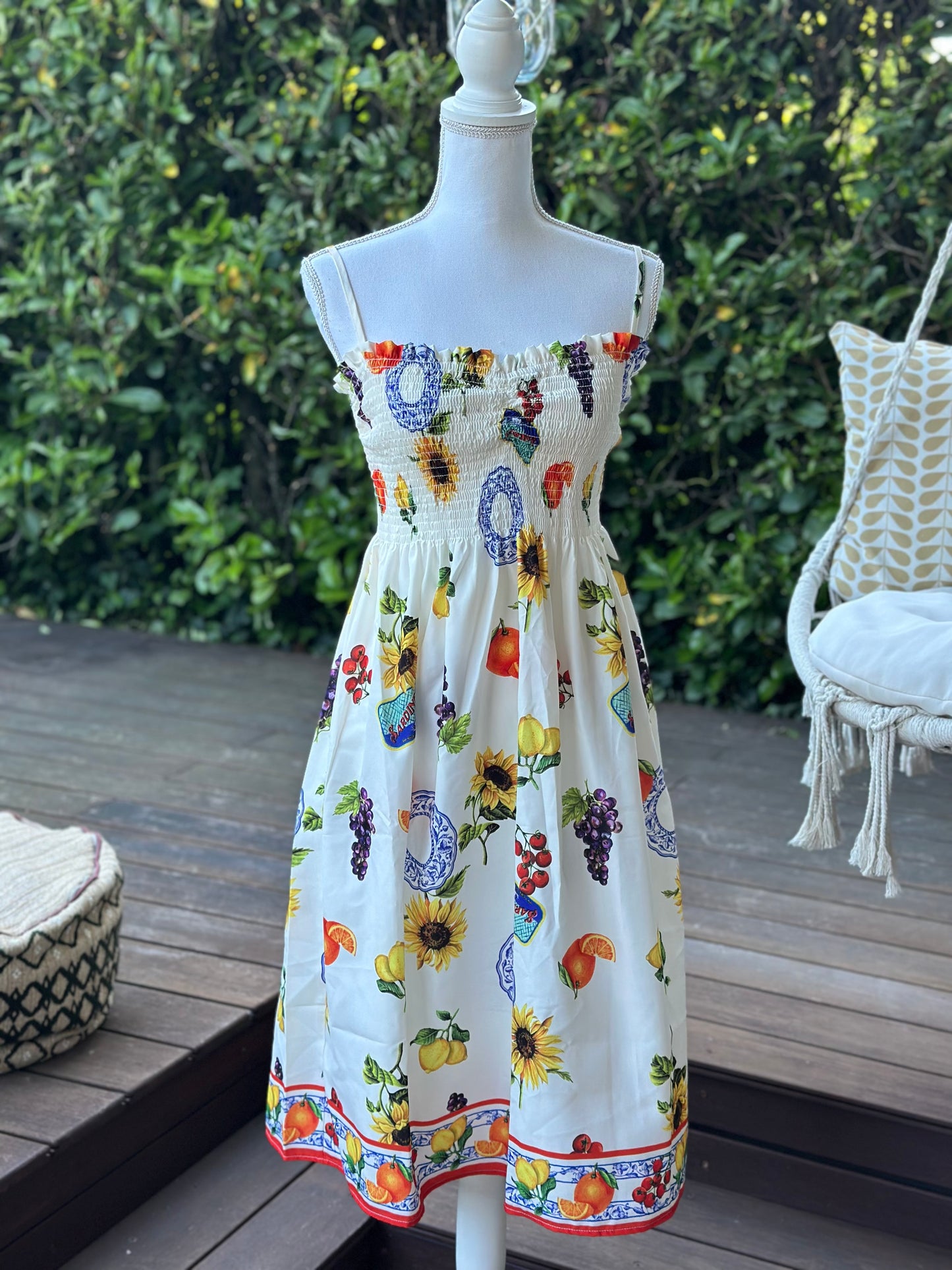 Robe d’été mi-longue imprimé fruits colorés T.36
