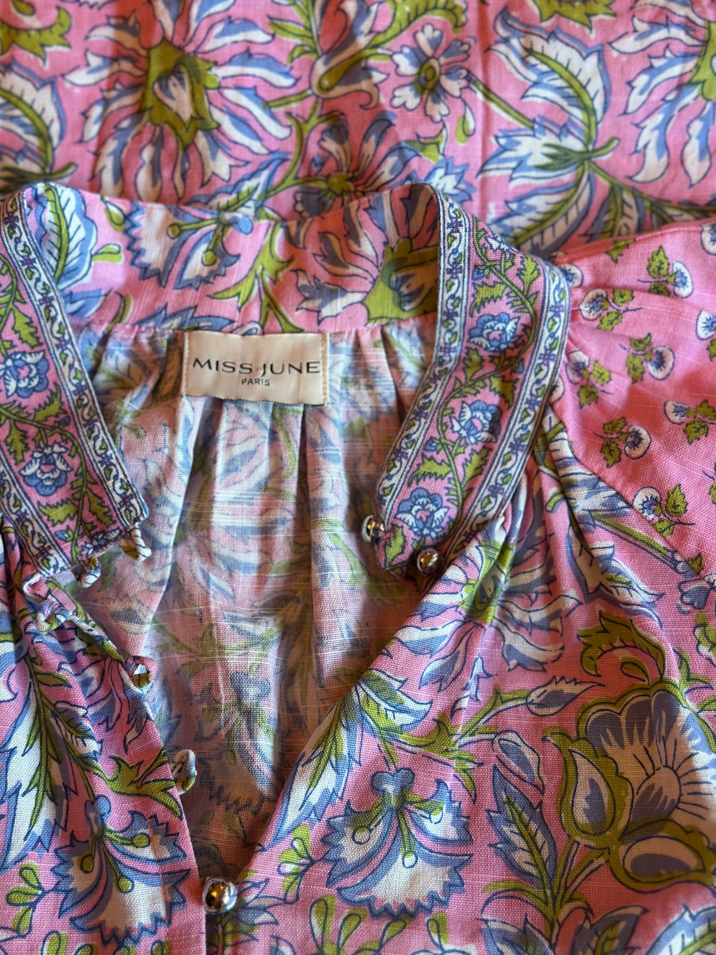 Blouse bohème modèle Raquel rose à motifs T.U (36 au 42)