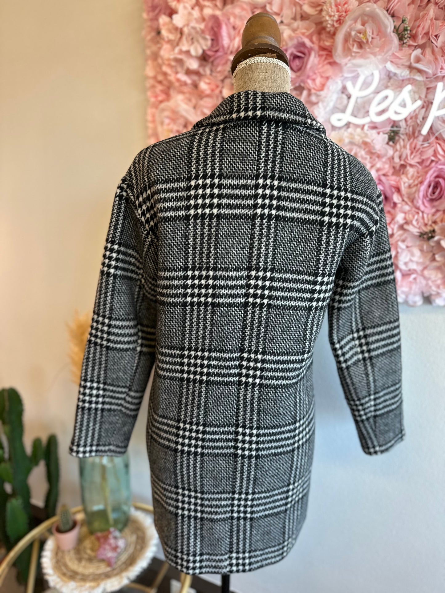 Manteau long à motif pied-de-poule lainé T.34