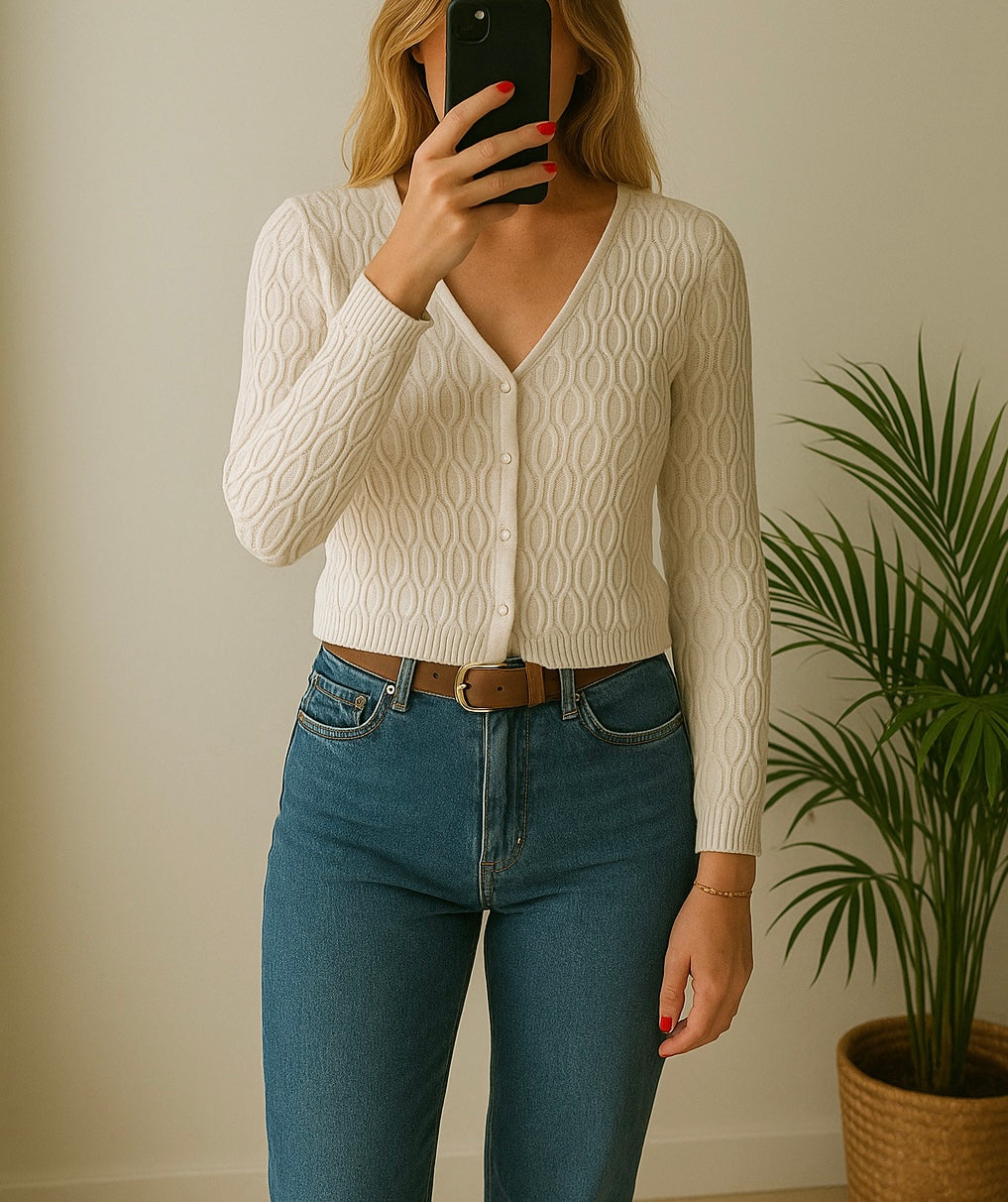 Pull blanc crème à boutons T.34