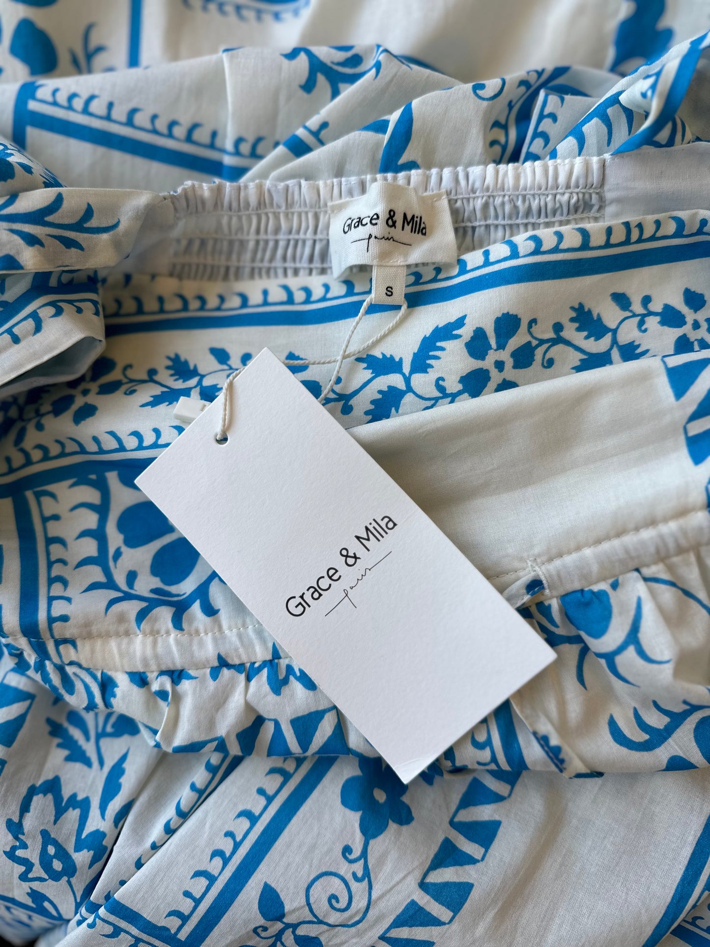 Robe d’été longue bohème imprimé fleuri bleu modèle Kareen T.36 neuve