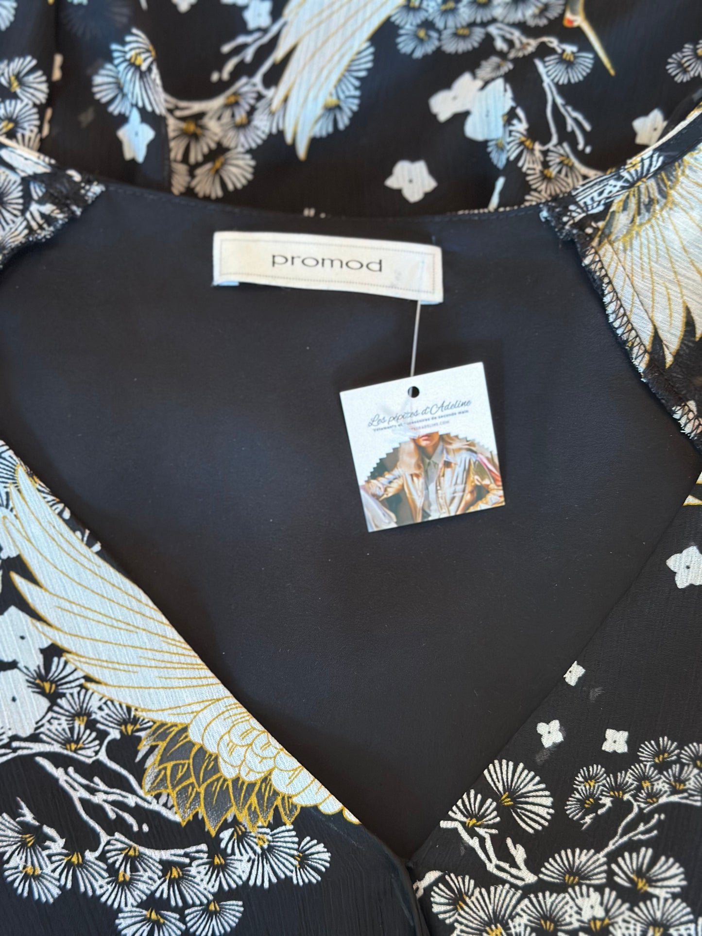 Robe midi imprimé fleuri et oiseaux T.42