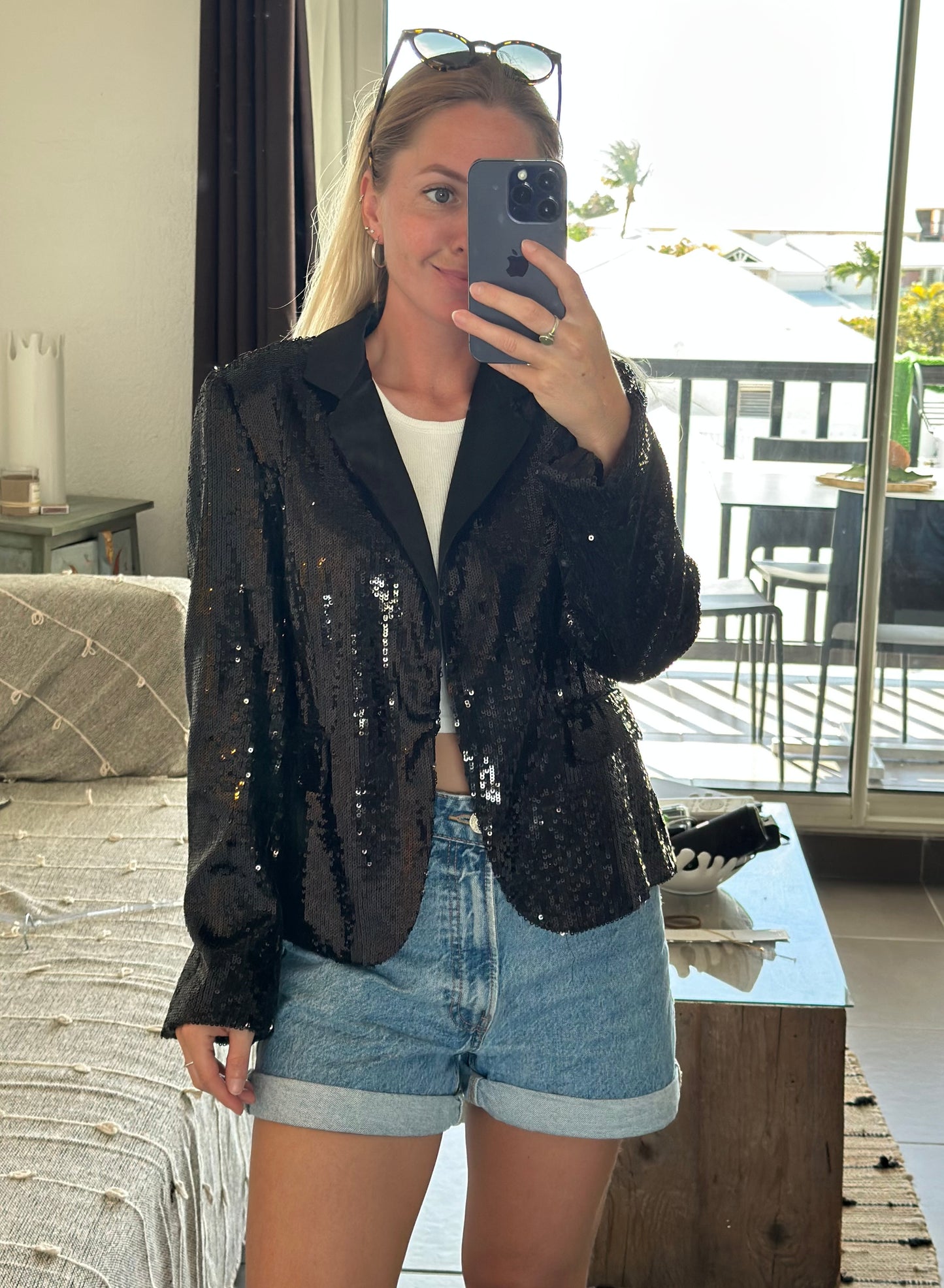 Veste blazer noire élégante à sequins T.40
