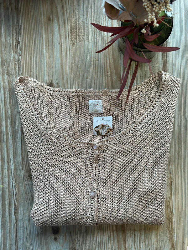 Cardigan en maille de lin et lurex argenté T.40