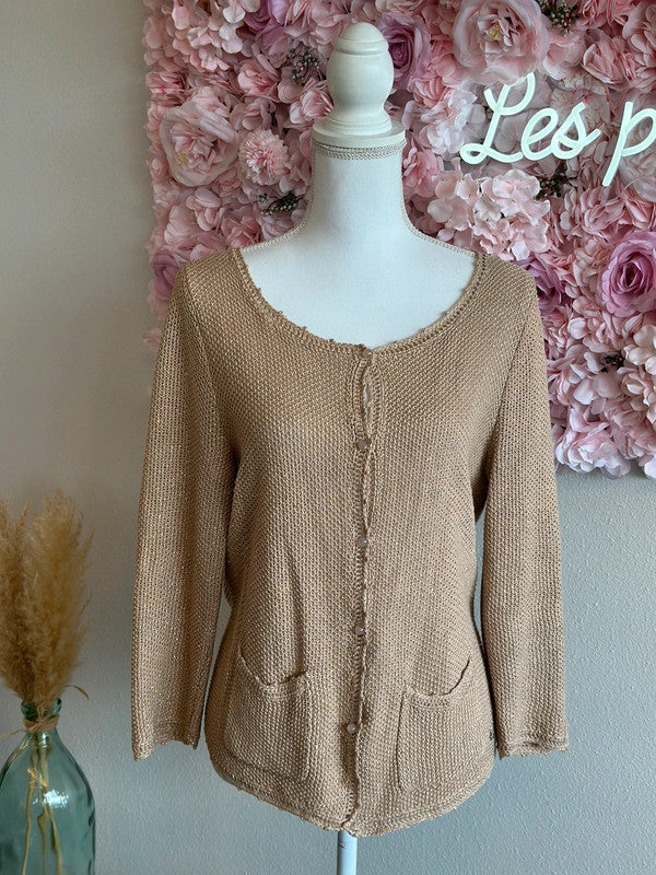 Cardigan en maille de lin et lurex argenté T.40