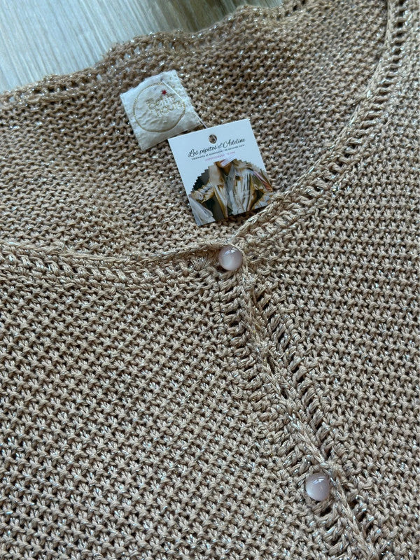 Cardigan en maille de lin et lurex argenté T.40