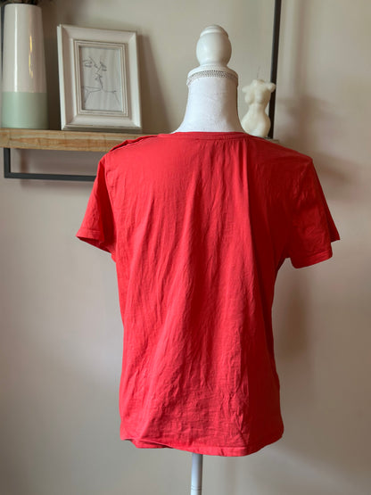 T-shirt rouge col V en coton T.40