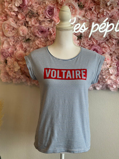 T-Shirt bleu rayé imprimé Voltaire T.34/36