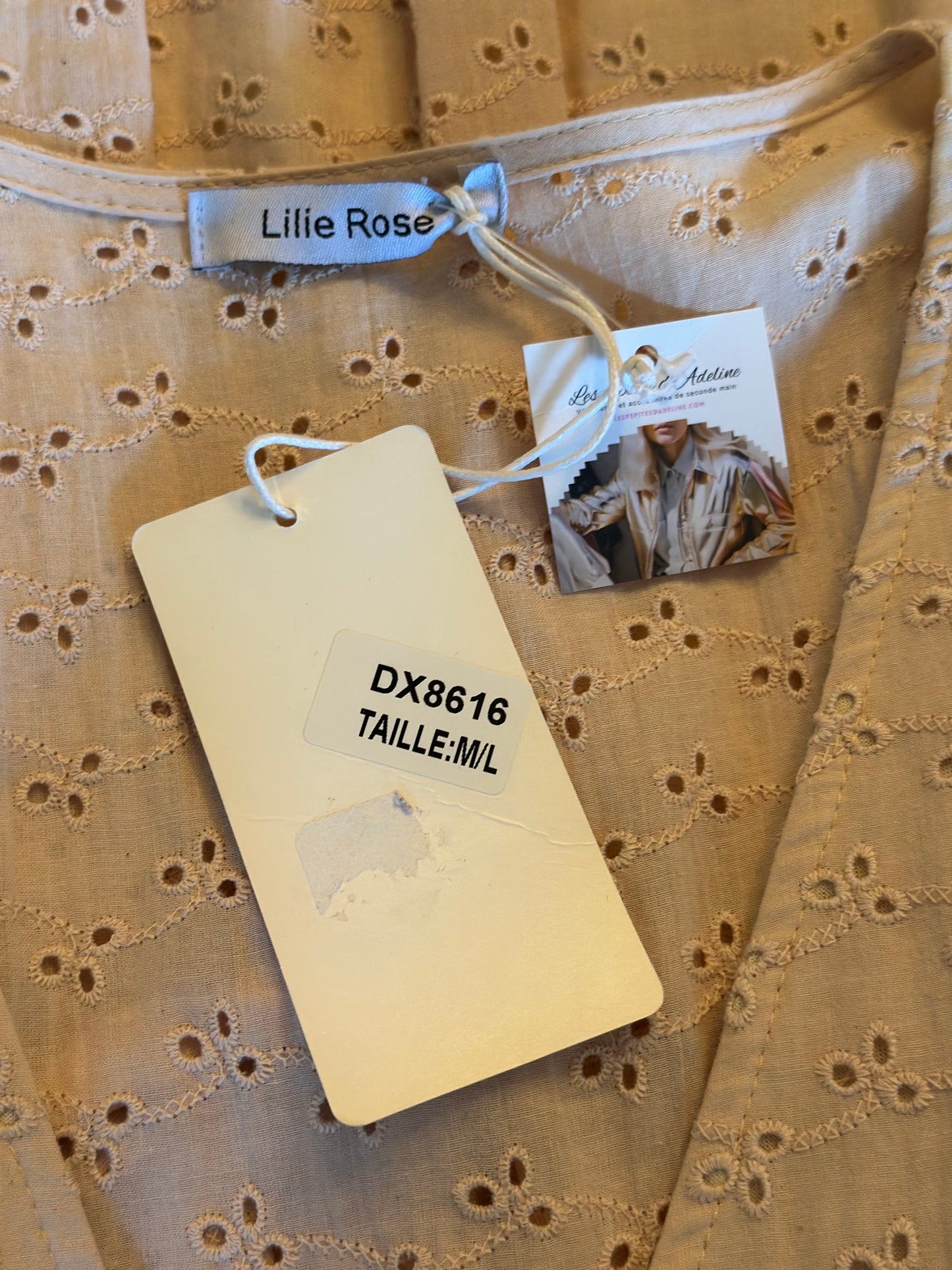 Robe broderie anglaise beige coton neuf avec étiquette T.38/40