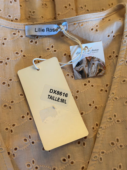 Robe broderie anglaise beige coton neuf avec étiquette T.38/40