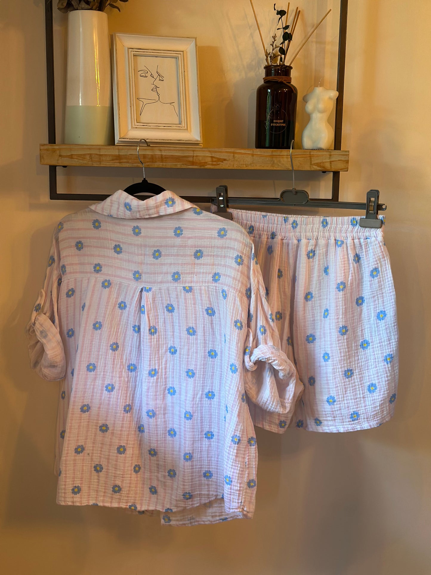 Ensemble 2 pièces imprimé fleurs en gaze de coton Made in Italy T.U
