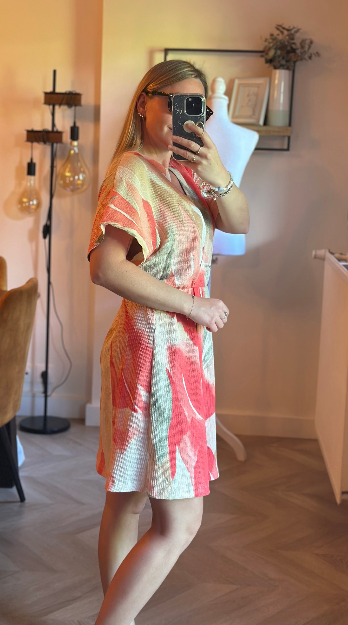 Robe d’été fluide imprimé corail et beige T.34/36