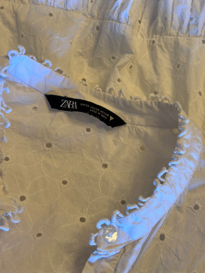 Robe courte broderie anglaise blanche T.34 oversize