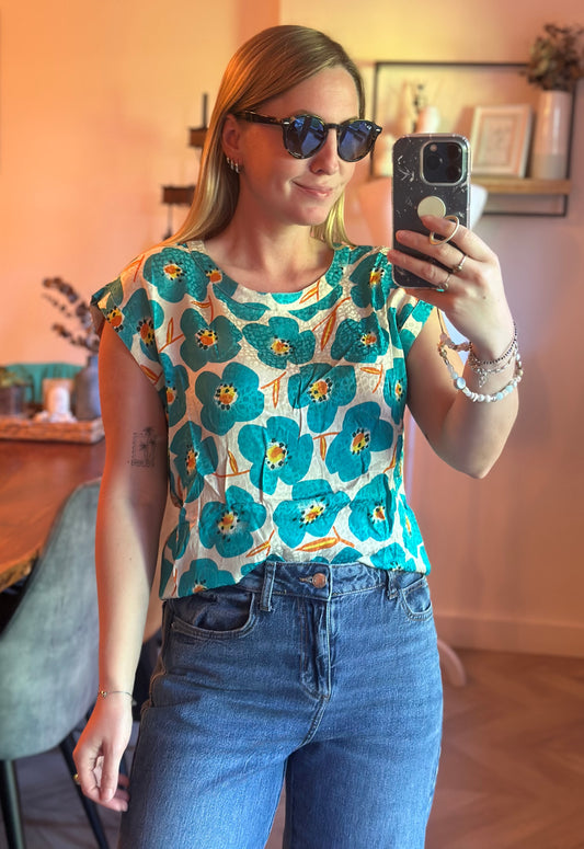 Blouse 100% soie imprimé fleuri T.40