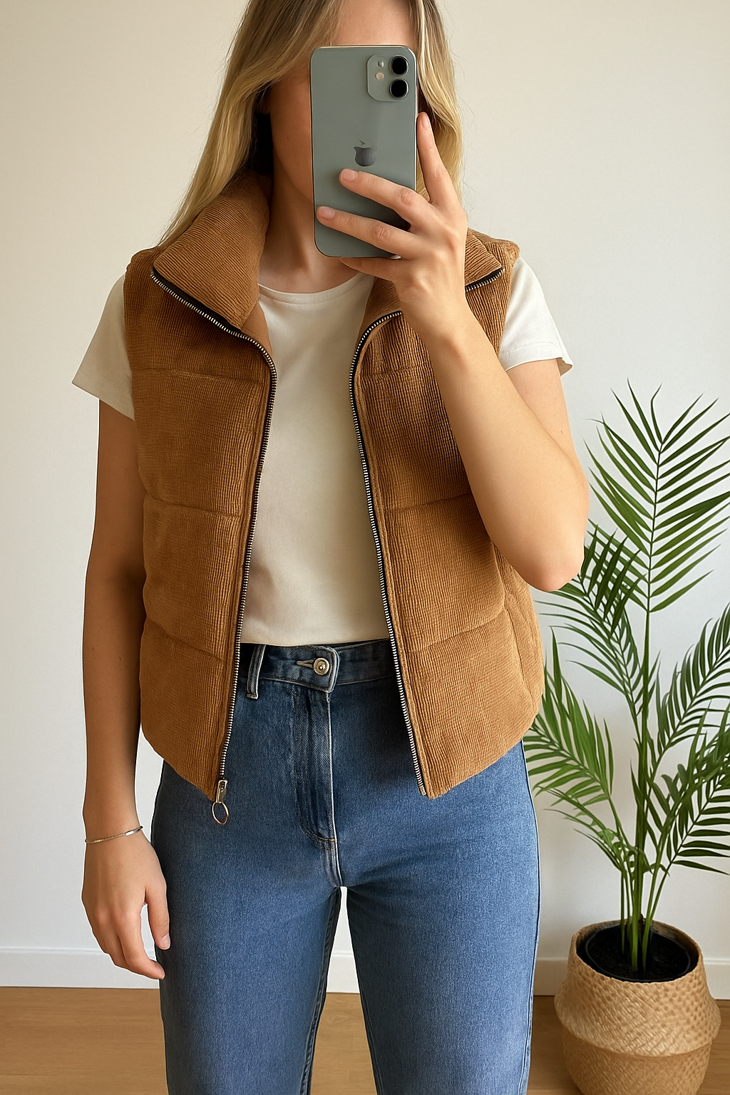 Veste en velours matelassée marron clair T.36/38