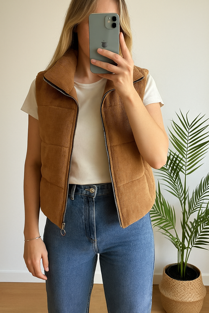 Veste en velours matelassée marron clair T.36/38