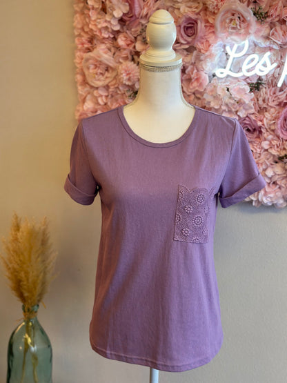 T-shirt lilas, avec poche brodée, modèle Félicien, taille S - Grace & Mila