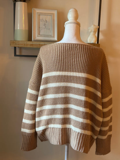 Pull marinière oversize beige rayé blanc T.U (42 au 48)