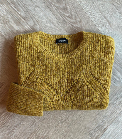 Pull ajouré maille mohair laine ocre T.34