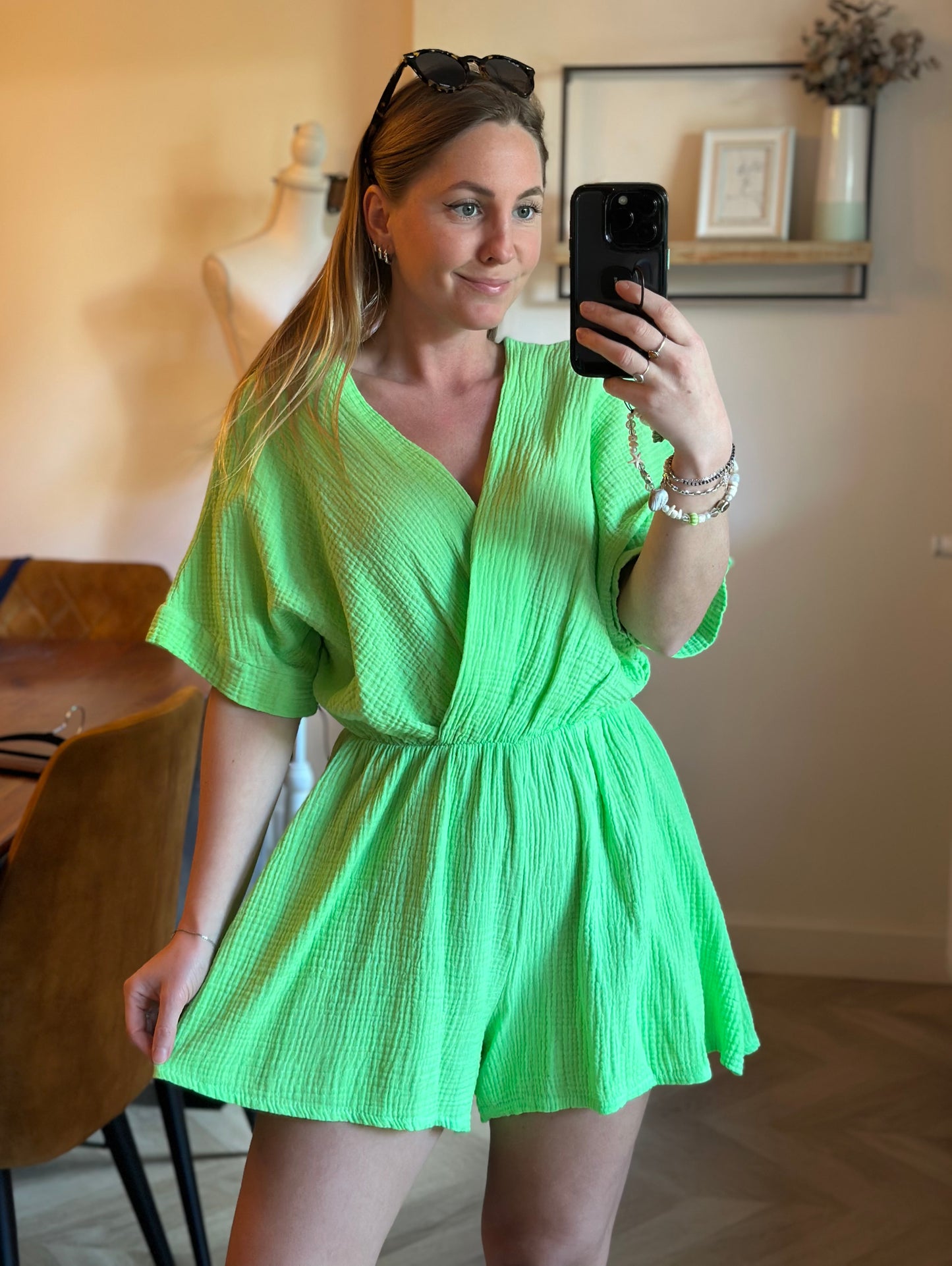 Combishort uni vert gaze de coton neuf avec étiquette TU