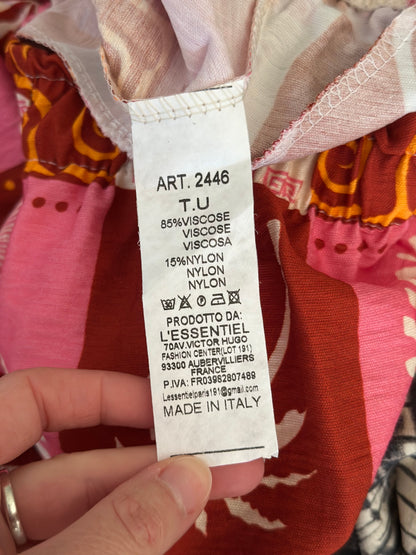 Pantalon d’été jambes larges, imprimé palmiers rose neuf T.U