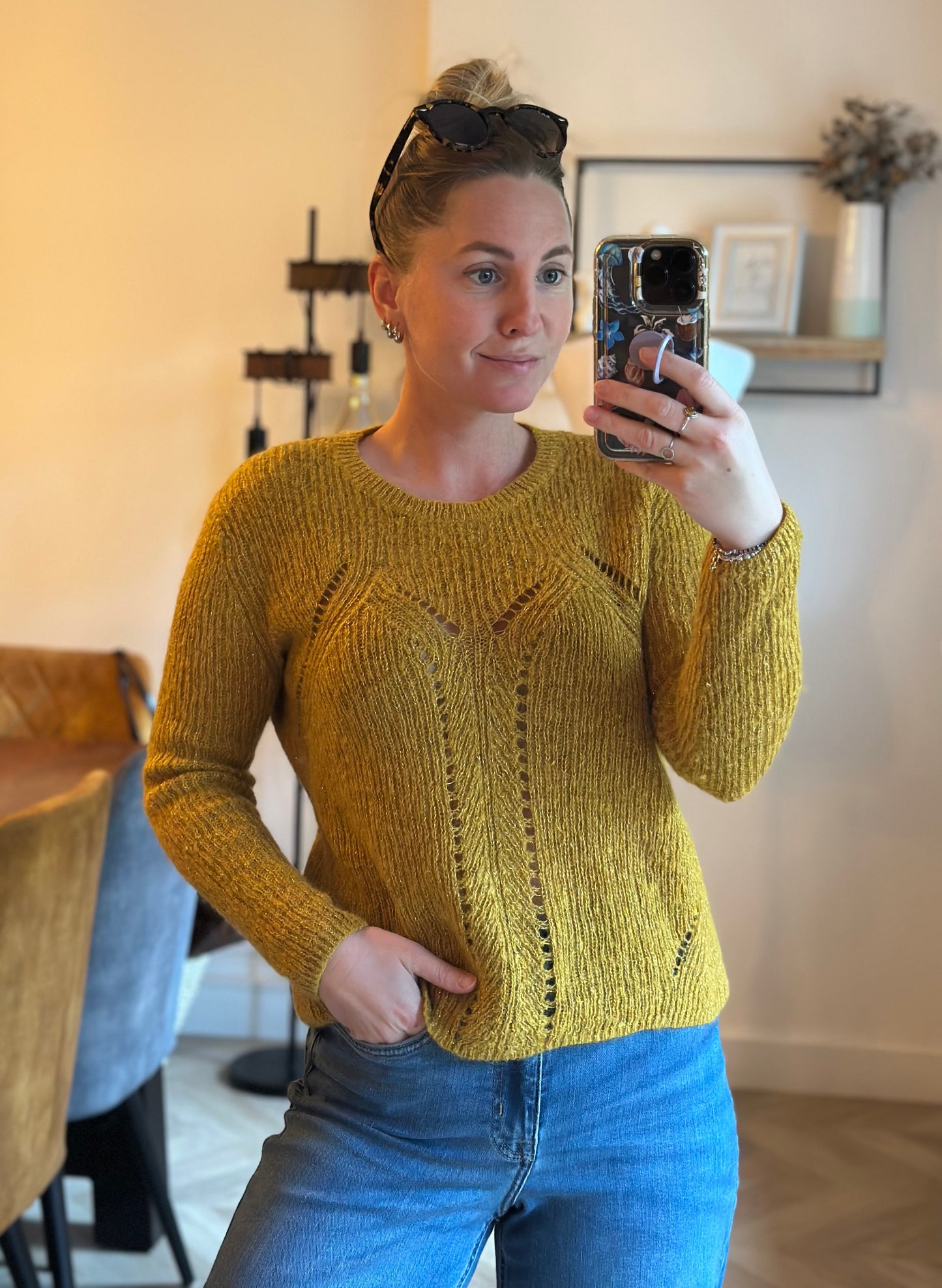 Pull ajouré maille mohair laine ocre T.34