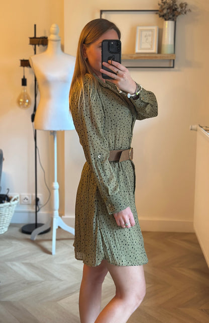Robe chemise fluide à pois kaki T.34 neuf avec étiquette