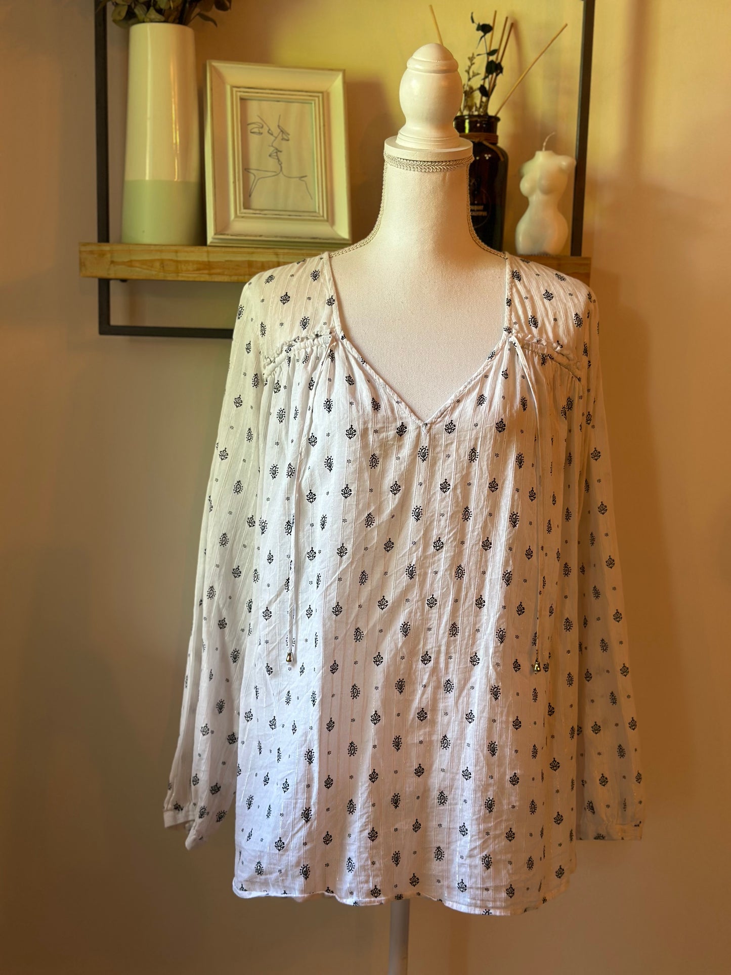 Blouse bohème blanche imprimée T.44