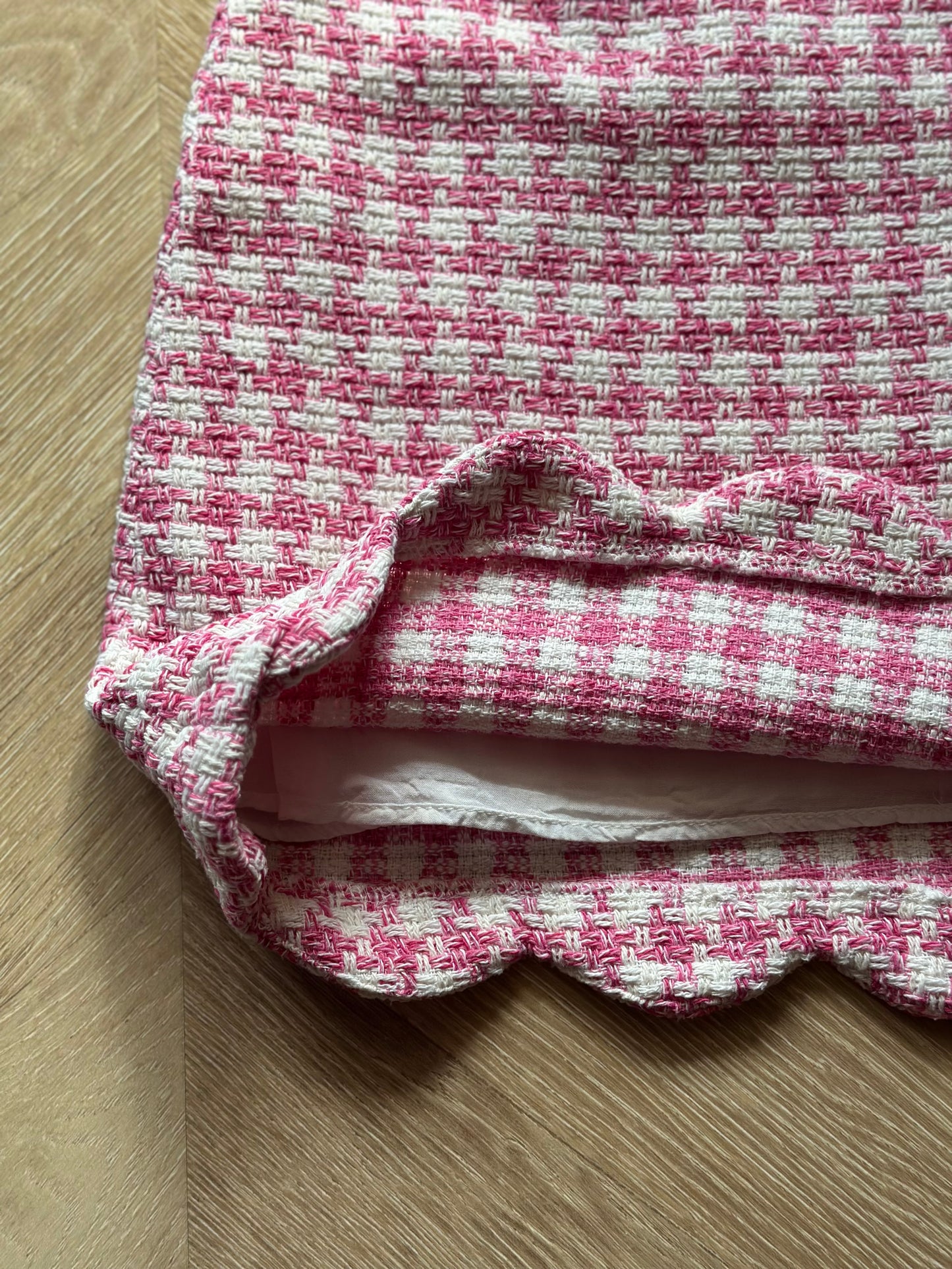 Jupe tweed motif pied-de-poule rose et blanc T.36