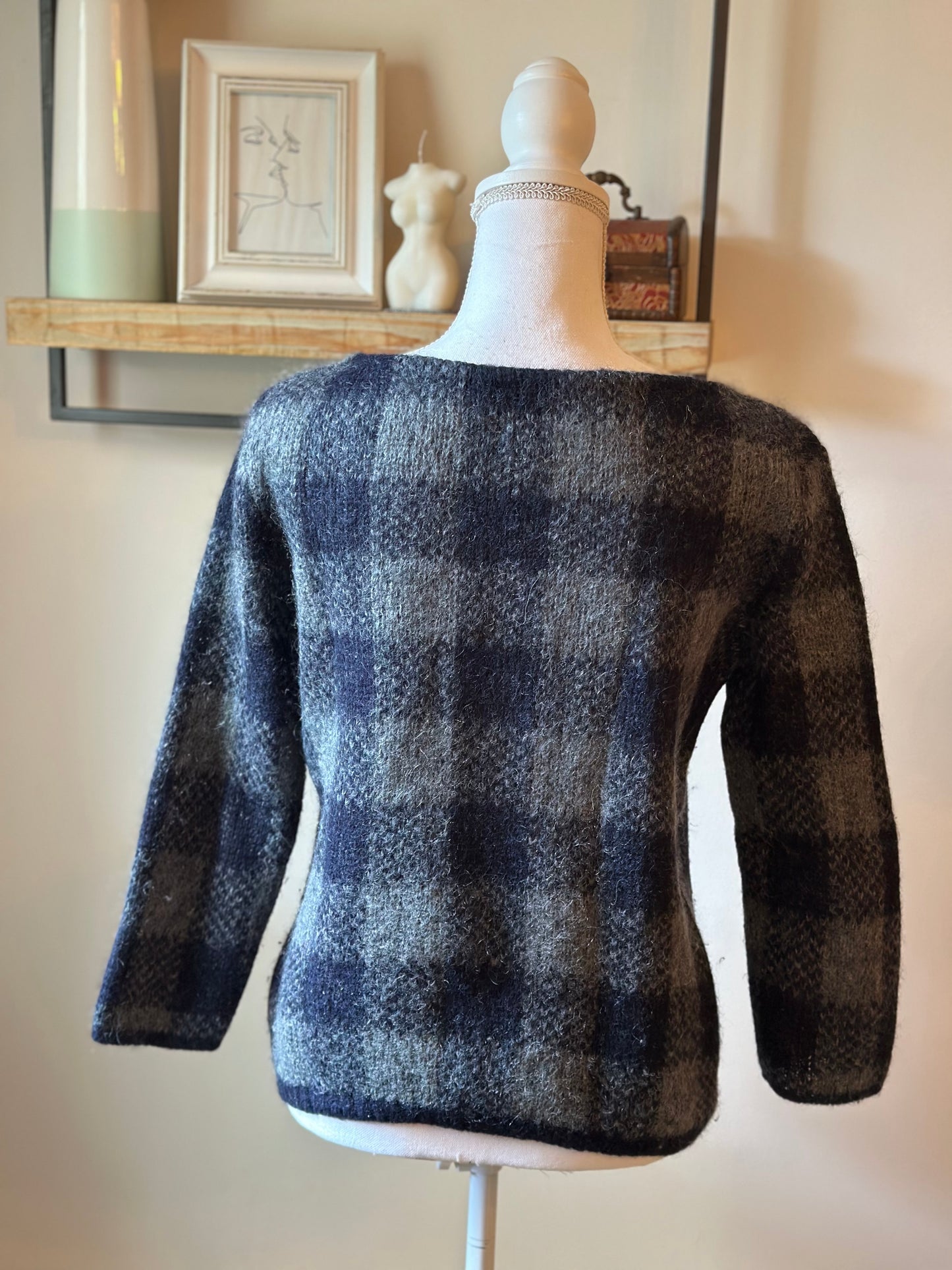 Pull à carreaux en mohair et alpaga T.38