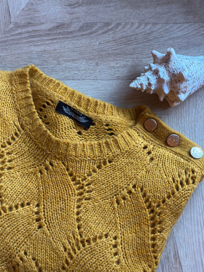 Pull maille ajourée jaune moutarde TU