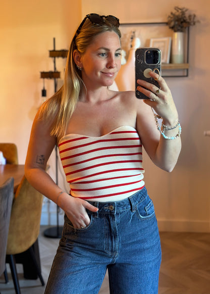 Top bandeau rayé rouge et écru T.38