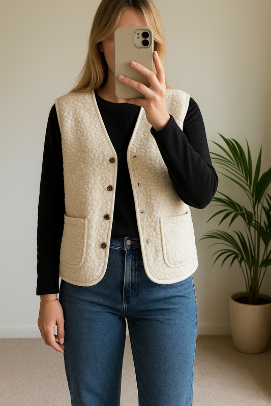 Gilet sans manches crème effet mouton neuf T.36