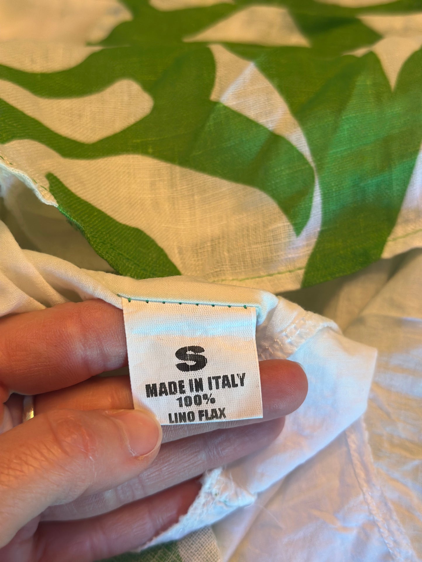 Robe dos nu imprimé tropical vert blanc en lin Made in Italy T.36