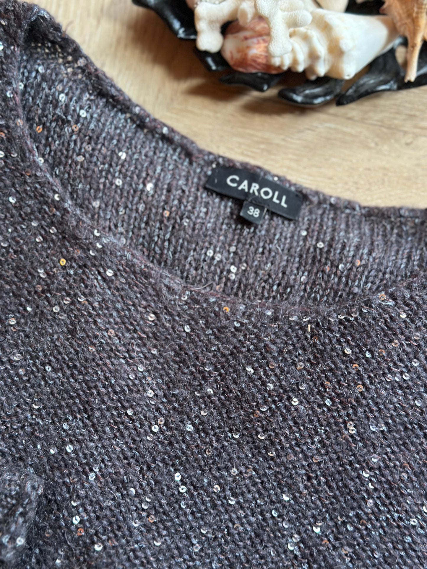 Pull gris à sequins en mohair et laine T.38