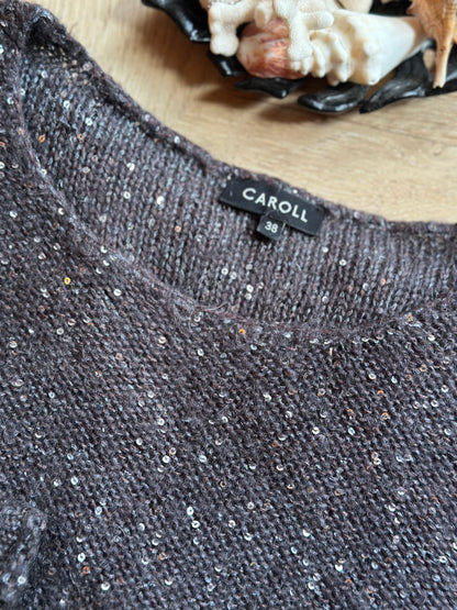 Pull gris à sequins en mohair et laine T.38
