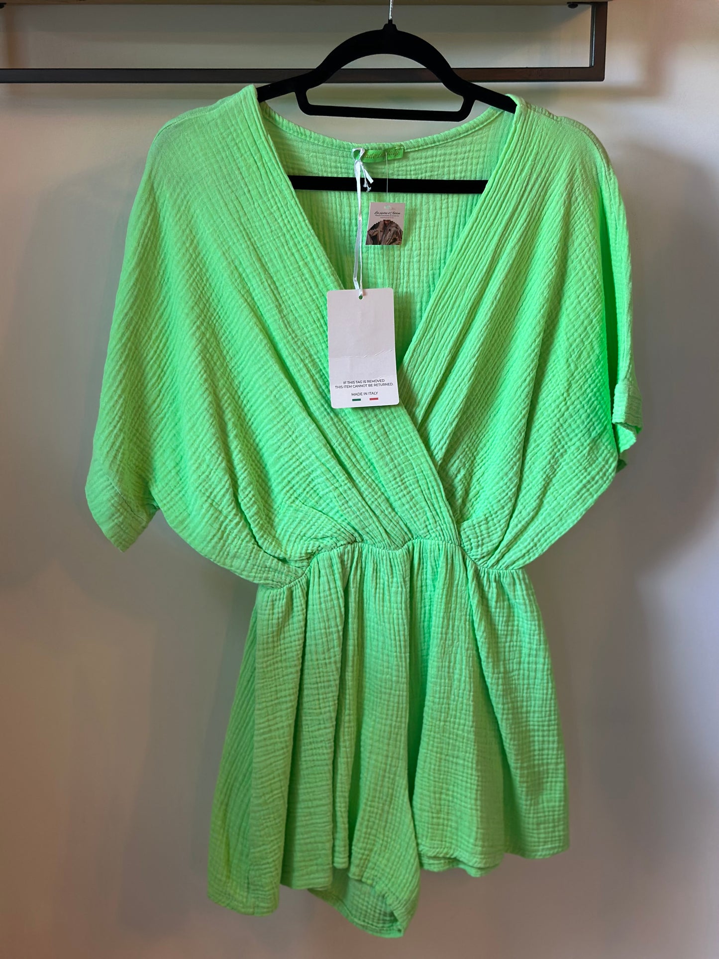 Combishort uni vert gaze de coton neuf avec étiquette TU